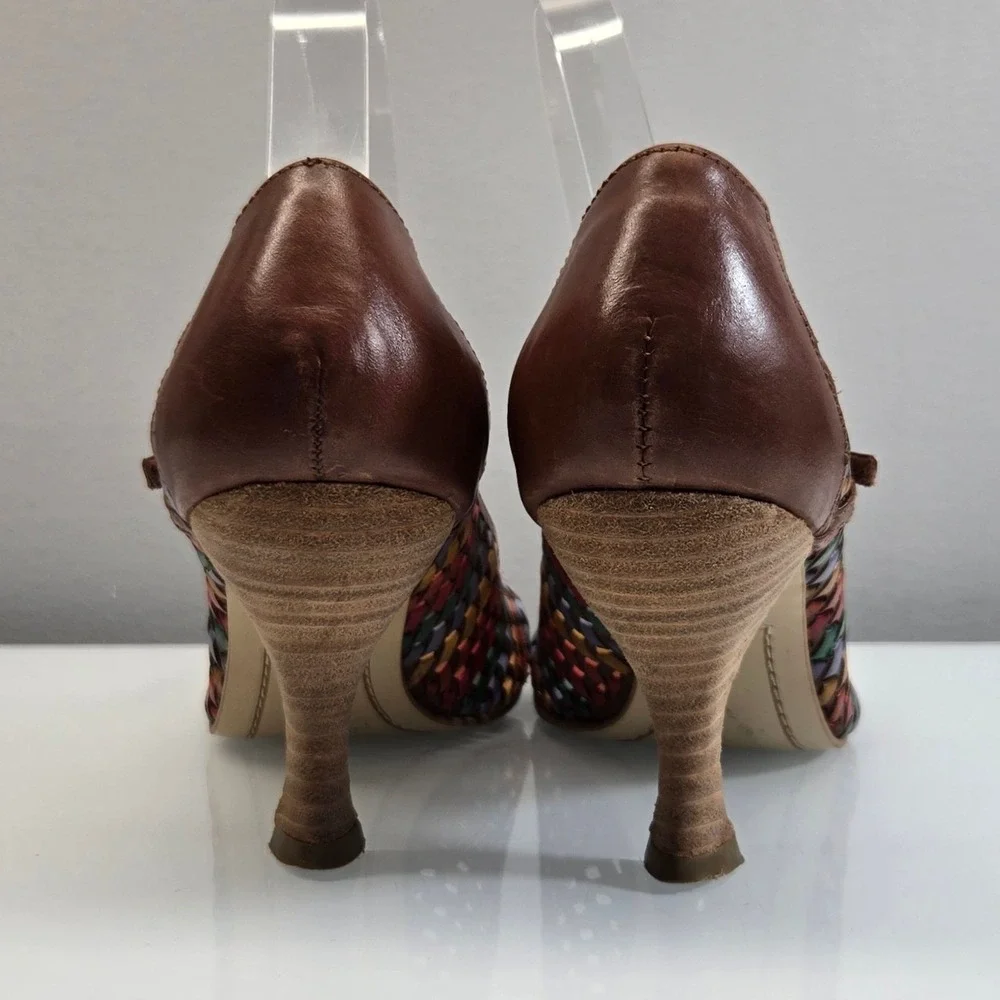 Office London‎ Mary Jane Heels EU 40 US 9 Colorful Woven Leather Retro Rainbow